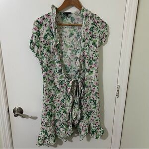 Juicy Couture Floral Ruffle Wrap Tie Dress - Green White and Pink Size 4